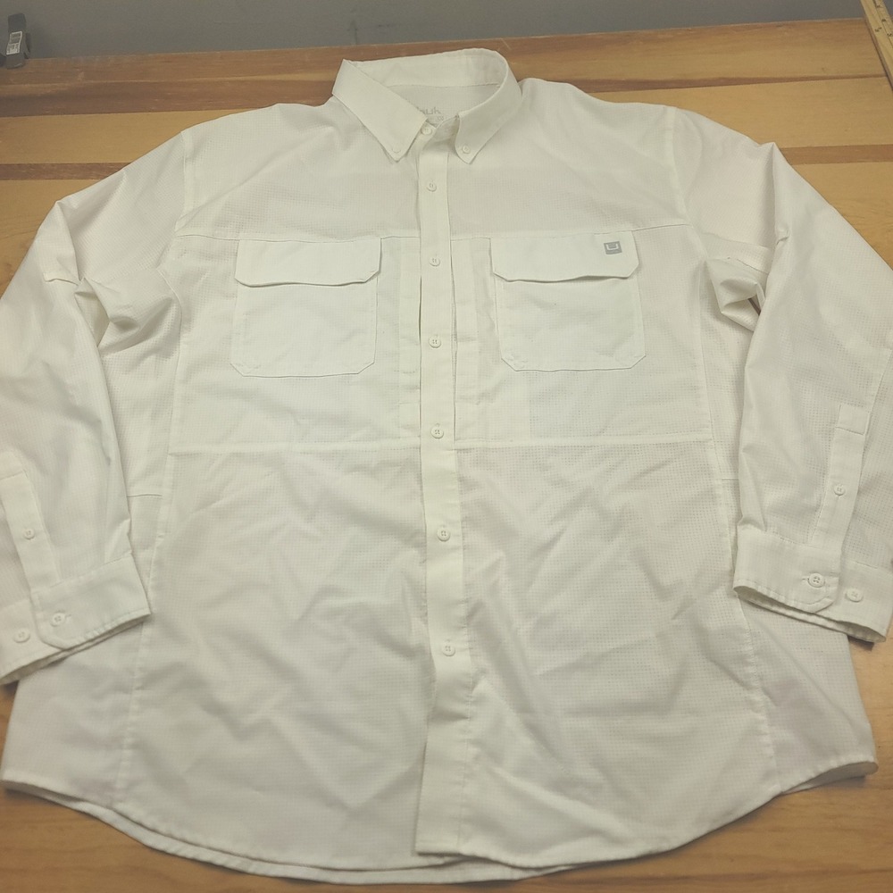 Huk Fishing‎ Shirt XXL Mens Long Sleeve Button Down White Vented Outdoor ISSUE